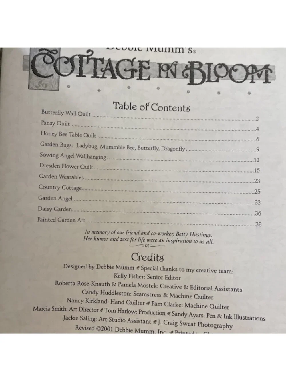 Debbie Mumm Cottage in Bloom Quilt Samplers Pattern Book 2001 - NEW (Read)
